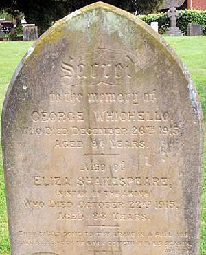 Gravestone of George Whichello and Eliza Shakespeare